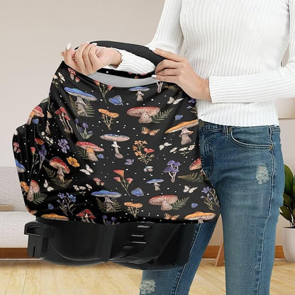 Binienty Mushrooms Car Seat Cover Canopies,Cottagecore Mushroom Nursing Cover for Mom Stretchy Infants Stroller Cover/High Chair/Breastfeeding Cover