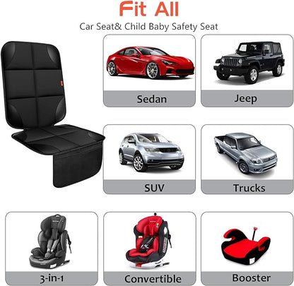 Car Seat Protector 2 Pack Car Seat Cushion Mat Thickest Padding,Waterproof 600D Fabric Car Seat Covers for Non-Slip Backing Mesh Pockets for Baby and Pet (Black, 2 Pack)