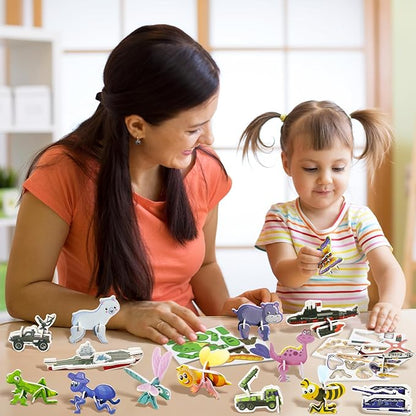 100 Pack Educational 3D Cartoon Puzzle for Kids Toys Themed 3D Jigsaw Puzzles DIY Kits Toys Art Crafts for Ages 4-10 Boys and Girls Birthday Present