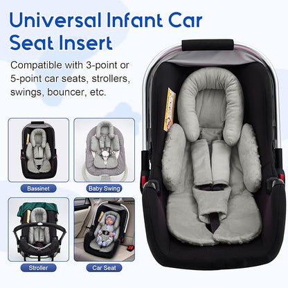 Baby Car Seat Head Support for Doona Stroller, Thickened Infant Carseat Head Support with 3 Strap Covers, Reversible Car Seat Insert for Newborn, Baby Car Seat Cushion with Filled Natural Cotton