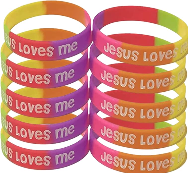 100 Bulk Count Jesus Loves Me John 3:16 Silicone Wristband Bracelets - Church Gifts - Missionary Christian - Religious Handouts