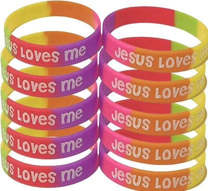 100 Bulk Count Jesus Loves Me John 3:16 Silicone Wristband Bracelets - Church Gifts - Missionary Christian - Religious Handouts