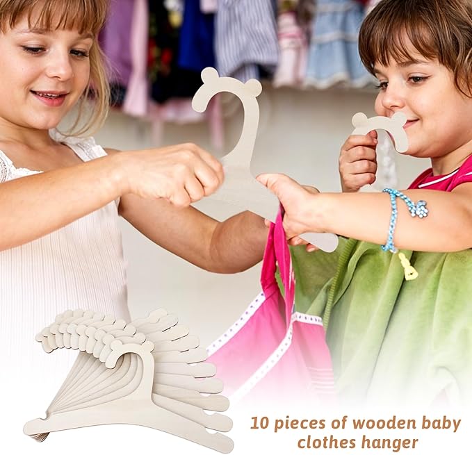 10 Pack Wooden Kids Hangers, 9inch Cute Wood Baby Hangers Nursery Hangers, Non Slip Coat Hanger for Baby Toddler Kids Clothes & Pants(Style1)