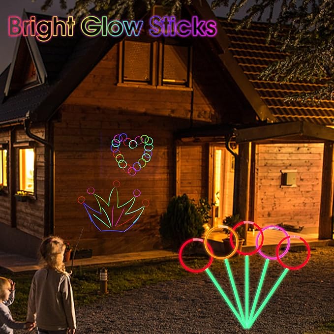 100Pcs Glow Sticks,Glow In The Dark Sticks,8" Glowsticks Light Up Sticks Party Favors for Kids Adults, Glow Sticks Bulk with Connectors for Necklaces Bracelets Party Supplies