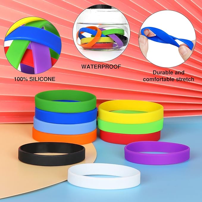 100 PCS Silicone Bracelets Wristbands for kid, Sports Rubber Elastic Wristband Bracelet for Party Decorations Favors Set Pack Red