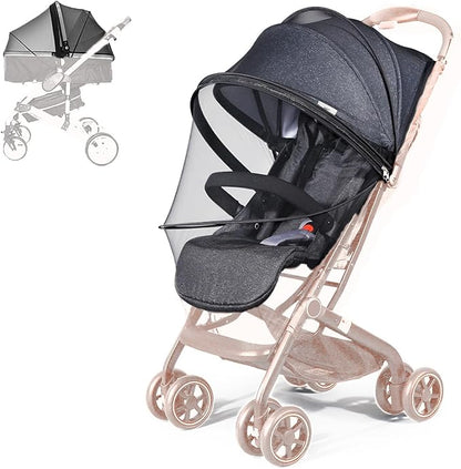 Mosquito Net for Stroller, Universal 3D Baby Bug Net with Two-Way Zippers & Storage Bag, Breathable & Foldable Netting for Stroller, Bassinet,Cradle（Black）
