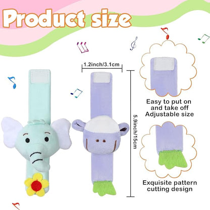 4 Pieces Baby Wrist Rattles Animal Pattern Newborn Foot Rattles Toy for 0-12 Months Babies Boy Girl Infant Birthday Gifts Educational Toys, 4 Designs (Sheep, Dog, Chick, Monkey)