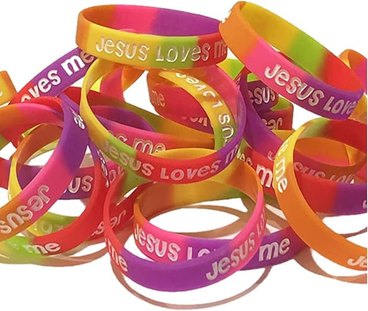 100 Bulk Count Jesus Loves Me John 3:16 Silicone Wristband Bracelets - Church Gifts - Missionary Christian - Religious Handouts