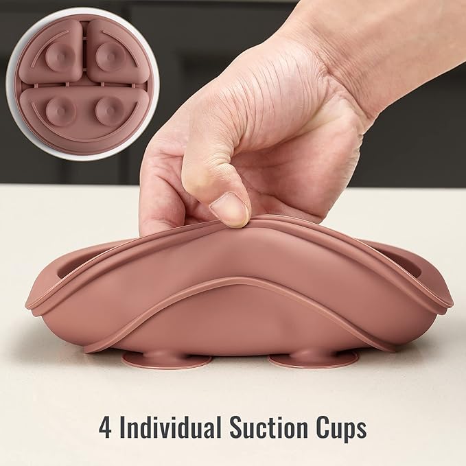 3 Pack Suction Plates with Lids and Utensils for Babies & Toddlers, 100% Food-Grade Silicone, Divided Design, Microwave & Dishwasher Safe