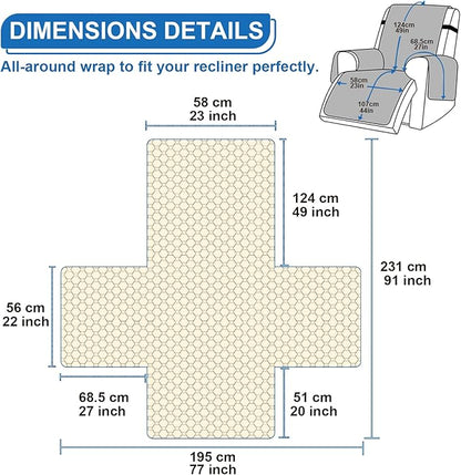 100% Waterproof Recliner Covers for Small recliners, Anti-Slip Recliner Chair Covers with 5 Pockets, Elastic Straps, Washable Recliner Protector for Kids, Pets, Dogs, Brown