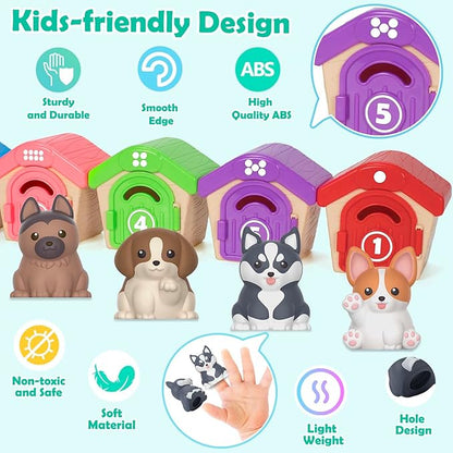 Aigybobo Learning Toys for Toddlers 1 2 3 Year Old, 20 Pcs Pet Dog Toys for Kids, Animal Counting Matching Sorting Fine Motor Educational Playset, Puppy Gifts for Baby Boys Girls Age 12-18 Months