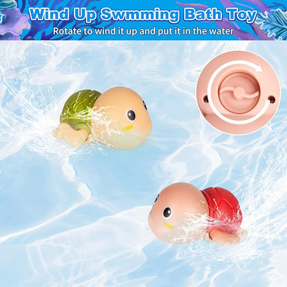 Mold-Free Baby Bath Toys Set 16 Pcs (2 Wind-Up Turtles, 7 No-Hole Sea Animals, 5 Stackable Boats, Fishing Net & Storage Bag) – BPA & Phthalate-Free, Ideal Water Table Baby Pool Toys for Kids Ages 1-3