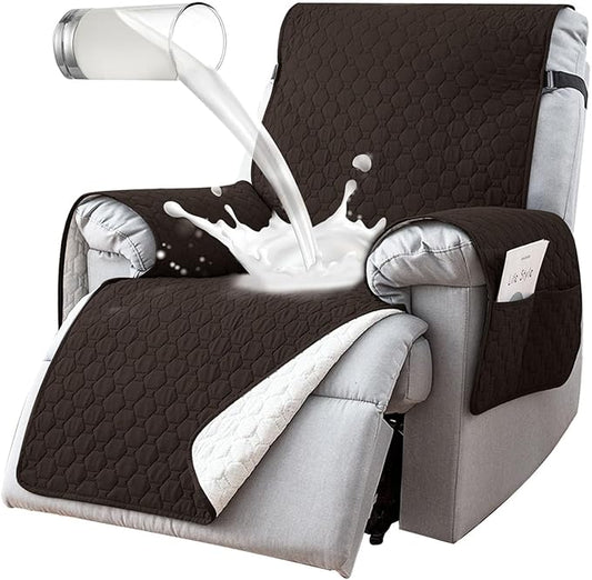 100% Waterproof Recliner Covers for Small recliners, Anti-Slip Recliner Chair Covers with 5 Pockets, Elastic Straps, Washable Recliner Protector for Kids, Pets, Dogs, Chocolate