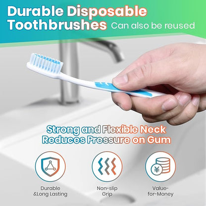 100 Pack Individually Wrapped Bulk Toothbrushes for Adults & Kids, Disposable Tooth Brush, Medium Soft Bristles for Travel, Donations, Hotels