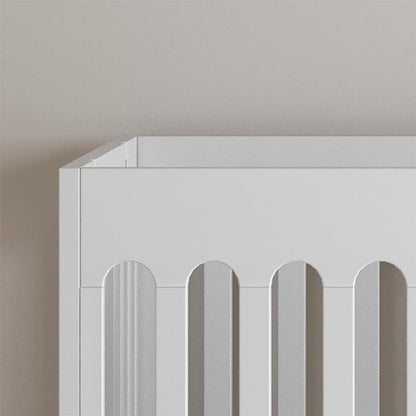 Foundations Boutique Folding Mini Baby Crib - Compact, Portable, Wooden Hotel Crib, Foldable Compact Cribs for Baby & Toddlers - Includes 3" Foam Mattress - White