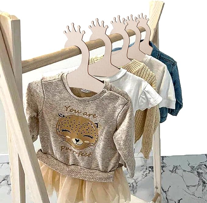 10 Pack Wooden Kids Hangers, 9inch Cute Wood Baby Hangers Nursery Hangers, Non Slip Coat Hanger for Baby Toddler Kids Clothes & Pants(Style2)