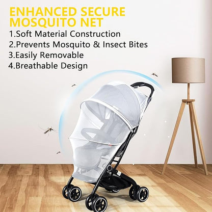 Mosquito Net for Stroller, Universal 3D Baby Bug Net with Two-Way Zippers & Storage Bag, Breathable & Foldable Netting for Stroller,Cradle（White）