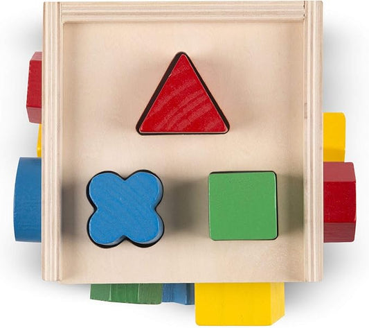Wooden Shape Sorting Cube: Classic Toy Play Set & 1 Melissa & Doug Scratch Art Mini-Pad Bundle (00575)