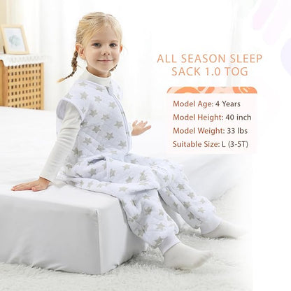 Baby Toddler Sleep Sack with Feet 2.5 TOG Winter, Wearable Blanket with Legs, Toddler Sleeping Sack Long Sleeve (Greystar, 3T-5T)