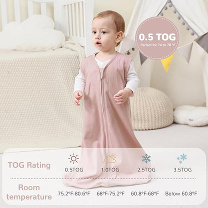 JELLYMONI Baby Sleep Sack 6-12 Months 100% Cotton Wearable Blanket, 0.5 TOG Soft Lightweight Toddler Sleeping Sack 3 Pack 2-Way Zipper Newborn Sleep Sacks
