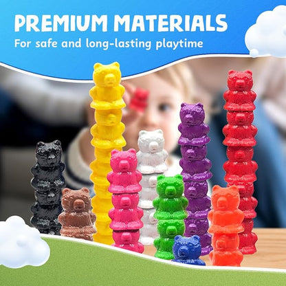 Skoolzy Rainbow Color Stacking Bears Toy_Building_Block 100 pcs Set, Color Matching Toys Sorting Games for Toddler, Preschool, Kindergarten, First Grade
