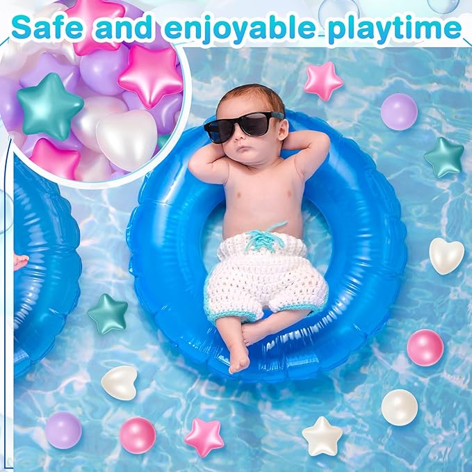 100 Pieces Ball Pit Balls for Kids Star Heart Shape Plastic Balls for Toddler Playpen 2.17'' Play Toy Ball for Inflatable Pool Friendship Bracelet Birthday Banner T-Swift-Themed Party