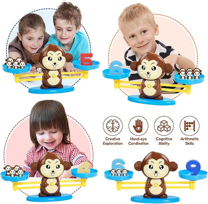 BAKAM Monkey Balance Scale Toy, Number Counting Blocks Games, Montessori Math Games for Kids 5-7, Preschool Kindergarten Learning Activities, STEM Educational Toys for 3+ Year Old