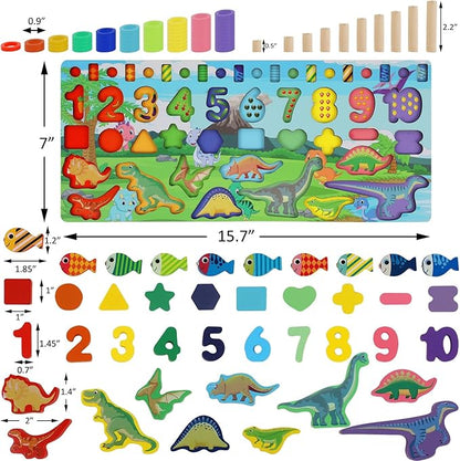 Glintoper Christmas Wooden Gift for Toddlers, Number Puzzle & Sorting and Stacking Toys Set for Kids 2 3 4 5, Montessori Magnetic Fishing Game, Shape Sorter Color Stacker Preschool Activities Gifts