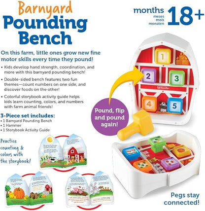 Learning Resources Barnyard Pounding Bench, Farm Animals for Kids, Fine Motor Skills, Kids Easter Gifts , Ages 18 Months+, 3 Pieces