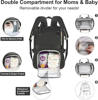PIIOSER Diaper Bag Tote with Ice Pack, Large Capacity & Waterproof Diaper Bag Backpack for Moms Dads, Insulated Baby Tote Bag with Changing Pad, Stroller Straps & Pacifier Case, Black
