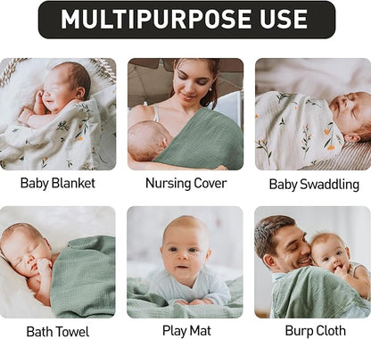 GLLQUEN BABY 2-Pack Muslin Swaddle Blankets for Unisex, Baby Swaddle Blanket for Boys and Girls, Soft Breathable Receiving Blankets Neutral, Newborn Essentials, Registry & Gift, 40 x 38 inches