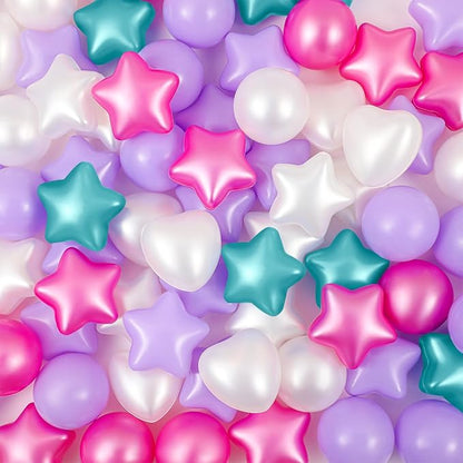 100 Pieces Ball Pit Balls for Kids Star Heart Shape Plastic Balls for Toddler Playpen 2.17'' Play Toy Ball for Inflatable Pool Friendship Bracelet Birthday Banner T-Swift-Themed Party