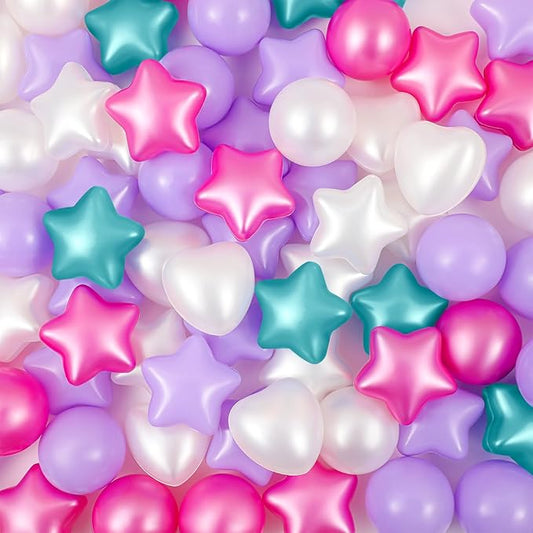 100 Pieces Ball Pit Balls for Kids Star Heart Shape Plastic Balls for Toddler Playpen 2.17'' Play Toy Ball for Inflatable Pool Friendship Bracelet Birthday Banner T-Swift-Themed Party