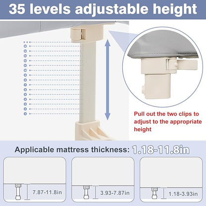 Ciilee Baby Bed Rail for Toddlers Extra Large 72.83" L Kids Rails Guard for Twin, Full, Queen, King Bed Adjustable Children Side Railing Safety Bedrail Foldable Barandas para Camas de Niños (Grey