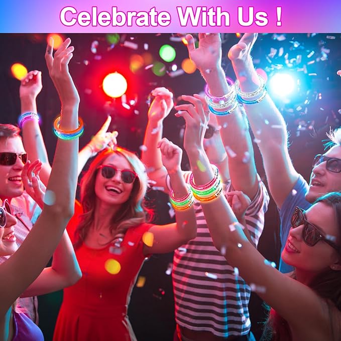 100 Pcs LED Bracelets,6 Color Glow Bracelets,Light Up Bracelets,Glow in the Dark Party Supplies for Kids & Adults,Glow in The Dark Bracelets for Concert Birthday Carnival Party Favors