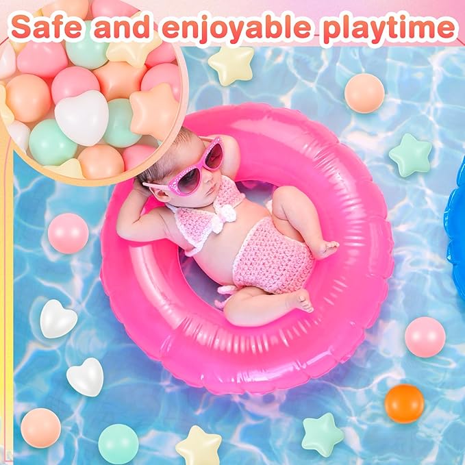 100 Pieces Ball Pit Balls for Kids Star Heart Shape Plastic Balls for Toddler Playpen 2.17'' Play Toy Ball for Inflatable Pool Friendship Bracelet Birthday Banner T-Swift-Themed Party