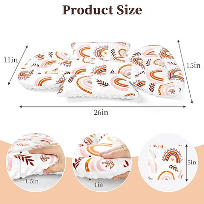 Pea Pod Infant Car Seat Insert with 3 Strap Covers, 3 in 1 Reversible Rainbow Baby Car Seat Head Support for Newborn, 3D Soft Minky Carseat Cushion for Preemie to Infant, Stroller, Swing, Bouncer