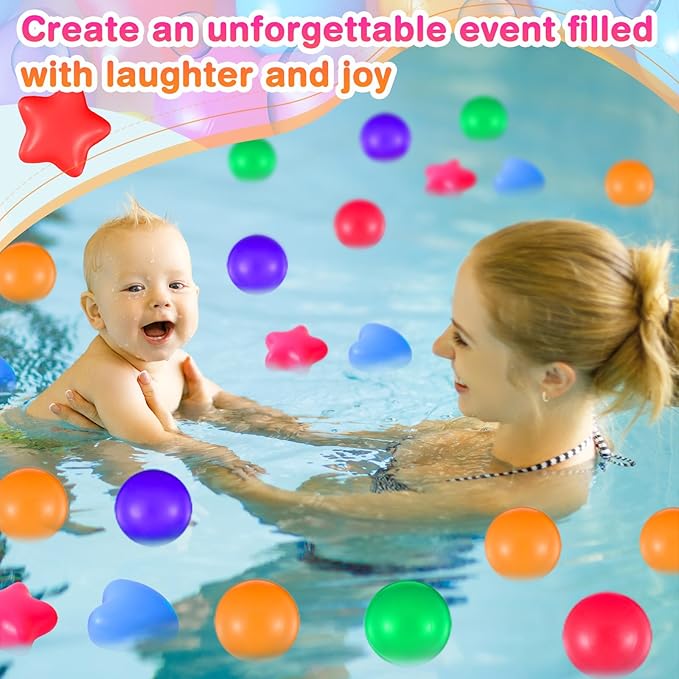 100 Pieces Ball Pit Balls for Kids Star Heart Shape Plastic Balls for Toddler Playpen 2.17'' Play Toy Ball for Crawl Tunnel Inflatable Pool Birthday Party Decoration