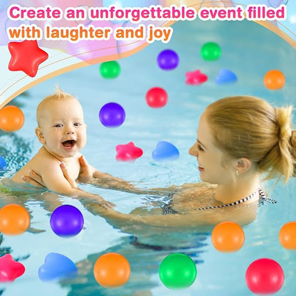 100 Pieces Ball Pit Balls for Kids Star Heart Shape Plastic Balls for Toddler Playpen 2.17'' Play Toy Ball for Crawl Tunnel Inflatable Pool Birthday Party Decoration