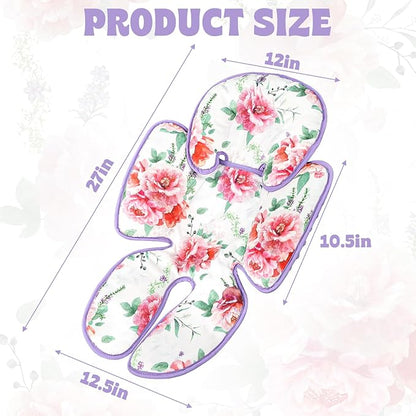 Pea Pod Infant Car Seat Insert 2-in-1 Baby Car Seat Head & Body Support for Newborn Girl Reversible 3 Layer Warm Preemie Carseat Stroller Cushion Headrest with Soft Minky Dot Fabric, Pink Floral