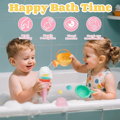 Baby Bath Toys for Kids Ages 1-3 6 PCS Ice Cream Toddler Bath Toys Mold Free Bathtub Beach Sand Pool Water Toys for 1 2 3 4 5 6 Years Old Girls Boys Gifts