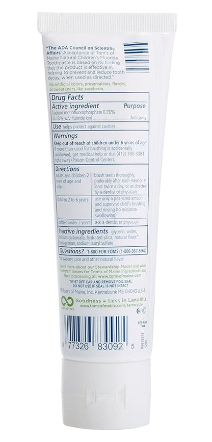 Tom's of Maine Anticavity Fluoride Children's Toothpaste, Kids Toothpaste, Natural Toothpaste, Silly Strawberry, 4.2 Ounce , 3 Count (Pack of 1)