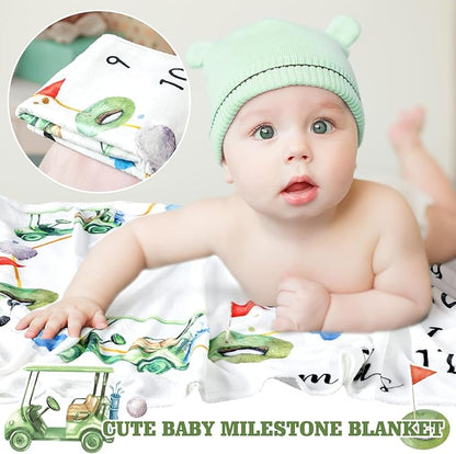 Golf Print Baby Monthly Milestone Blanket Newborn Baby Boy Green Gender Neutral Newborn and Nursery Essentials Personalized Ideas for Nursery Decor (Green, Golf)