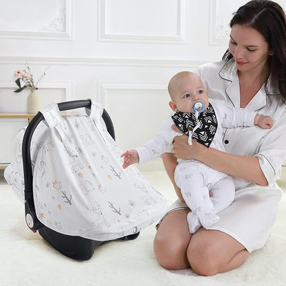 Baby Car Seat Cover, Soft Sun Shade Cover, Breathable Comfortable Privacy Carseat Canopy Protect for Newborn Infant Boys Girls (Animals)