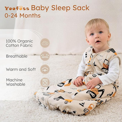 Yoofoss Baby Sleep Sack 12-18 Months, 1.5 Tog Baby Wearable Blanket with 2-Way Zipper, 100% Cotton Organic Fabric Winter Infant Sleeping Sack, Warm Soft Comfy