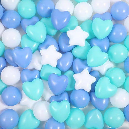 100 Pieces Ball Pit Balls for Kids Star Heart Shape Plastic Balls for Toddler Playpen 2.17'' Play Toy Ball for Ocean Nautical Wave Themed Birthday Party Decoration Inflatable Pool