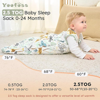 Yoofoss Baby Sleep Sack 0-6 Months, TOG 2.5 Baby Wearable Blanket with 2-Way Zipper, 100% Organic Cotton Fabric Winter Newborn Sleeping Sack, Warm Soft Comfy