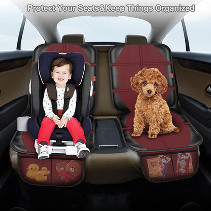 Car Seat Protector,2 Pack Automotive Seat Protectors Baby Carseat Pad Waterproof Durable 600D Fabric for Child Baby Car Seat Mat Vehicle Pet Cover 2 Storage Pockets (Wine Red)