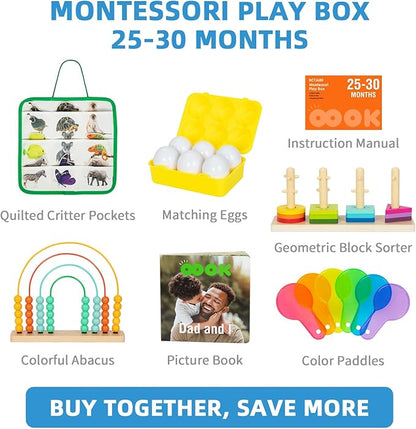 Montessori Toys for 2 Year Old, 7 in 1 Early Educationa Toy with Busy Book, Matching Eggs, Stacking Toys, Abacus for Kids Math and More, Nice Fine Motor Skill and Brain Development for Kids