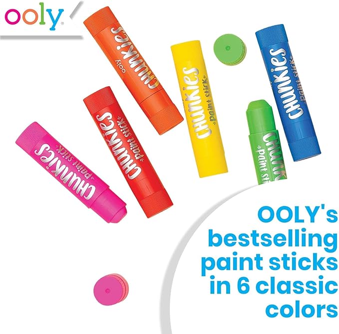 Ooly Chunkies 6 Mess Free Paint Sticks For Kids, Tempera Paint Sticks Kid Safe Colors, No Mess Quick Drying Art Supplies for Toddlers and Kids